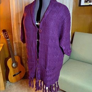 Susan Graver Novelty Stitch Poncho With Fringe (Size XL)